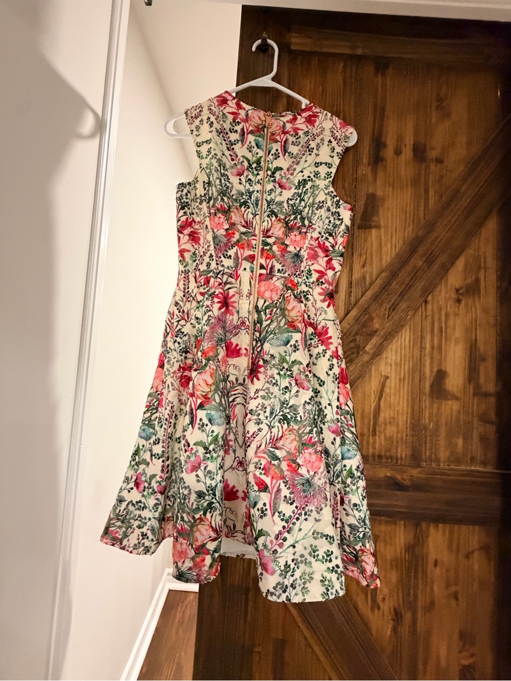 Ted Baker Cream Floral Fit & Flare Dress with Pink and Green Blooms
